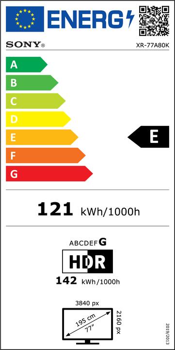 Energy Label Sony OLED XR-77A80K (77", A80K, OLED, 4K, 2022)