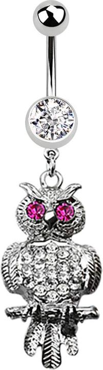 Produktbild Star Piercing Banane silber mit Anhänger Eule pink und silber (Chirurgenstahl 316L, ohne Messing)