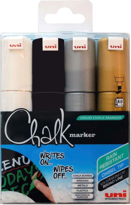 Actual product image Uni-ball Chalk Marker - chalk marker (White, Silver, Gold, Black, 8 mm, 4 x)