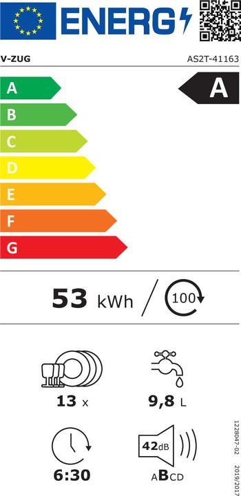 Etichetta energetica V-Zug Lavastoviglie da incasso Adora V2000 VG con piastra scorrevole