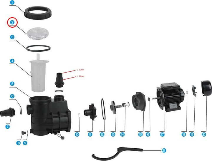 Actual product image SunSun Spare Part Swimming Pool Pump WilTec-200/300 Transparent Filter Cover