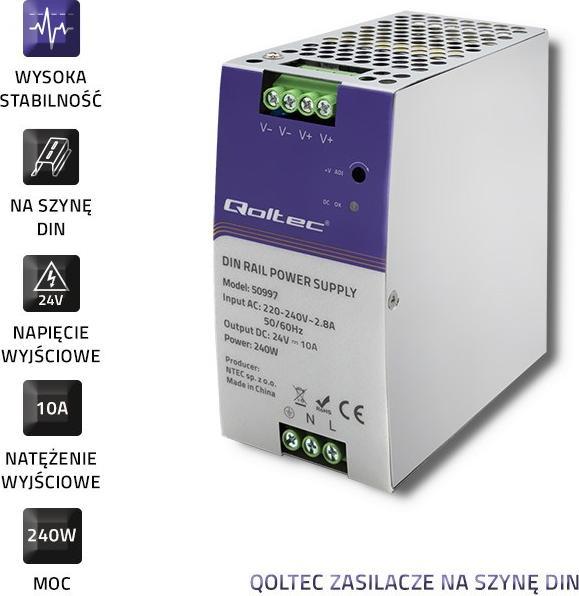 Immagine prodotto Qoltec 50997 Alimentatore per guida DIN 240W