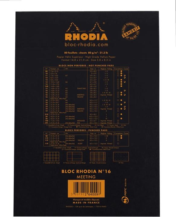 Produktbild Rhodia Blöcke geheftet 80g Basics (A5, Speziallineatur, Harter Einband)