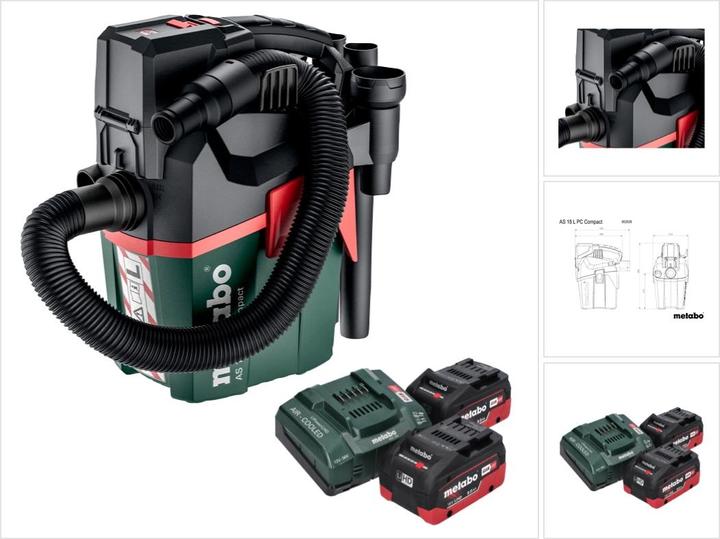 Actual product image Metabo AS 18 L PC Compact cordless vacuum cleaner 18 V 6 l IPX4 dust class L wet and dry + 2x rechargeable (Wet dry vacuum cleaner)