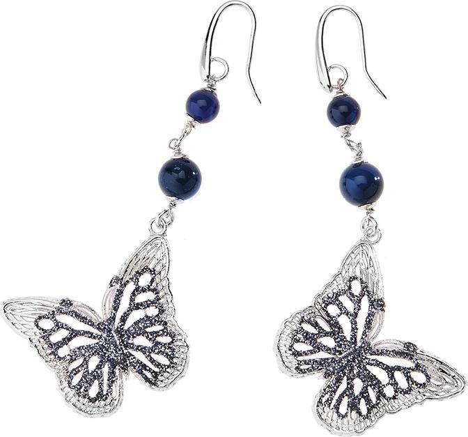 Actual product image Ottaviani Rhodium-plated bronze earrings with glitter and agate