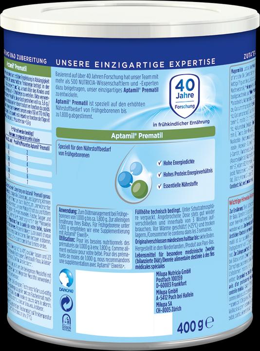 Valori nutrizionali e ingredienti Aptamil Prematil (400 g, dalla nascita)