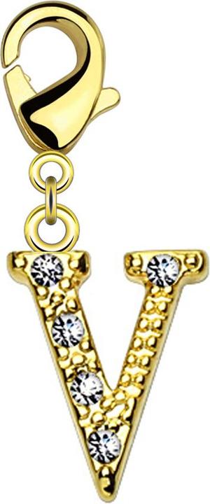 Immagine prodotto Star Piercing Ciondolo placcato in oro 14k con lettera V in cristallo (Ottone)
