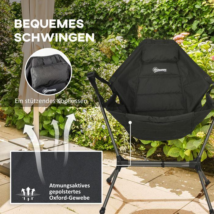 Produktbild Swisshandel24 Camping-Schaukelstuhl, faltbar, verstellbare Rückenlehne, Aluminiumrahmen, 54x100x101cm, Schwarz