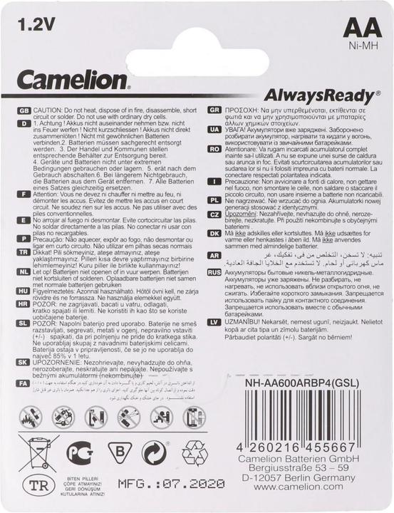 Produktbild Camelion AlwaysReady Solar Mignon (AA)- (4 Stk., AA, 600 mAh)