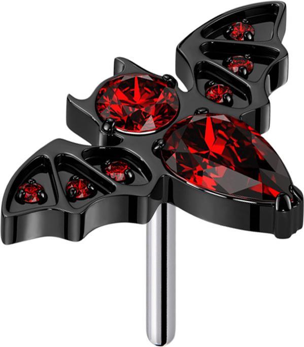 Actual product image Star Piercing Threadless bat black crystals red (Titanium G23, without brass)