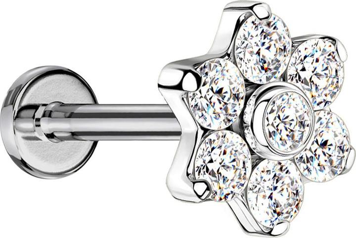 Produktbild Star Piercing Micro Labret Innengewinde silber mit Blume Kristalle silber (ohne Messing, Titan G23)