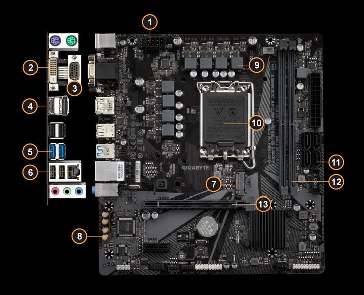 Actual product image Gigabyte MB S2H V2 DDR4 H610,S1700,mATX,Intel (LGA 1700, Intel H610 Express, mATX)