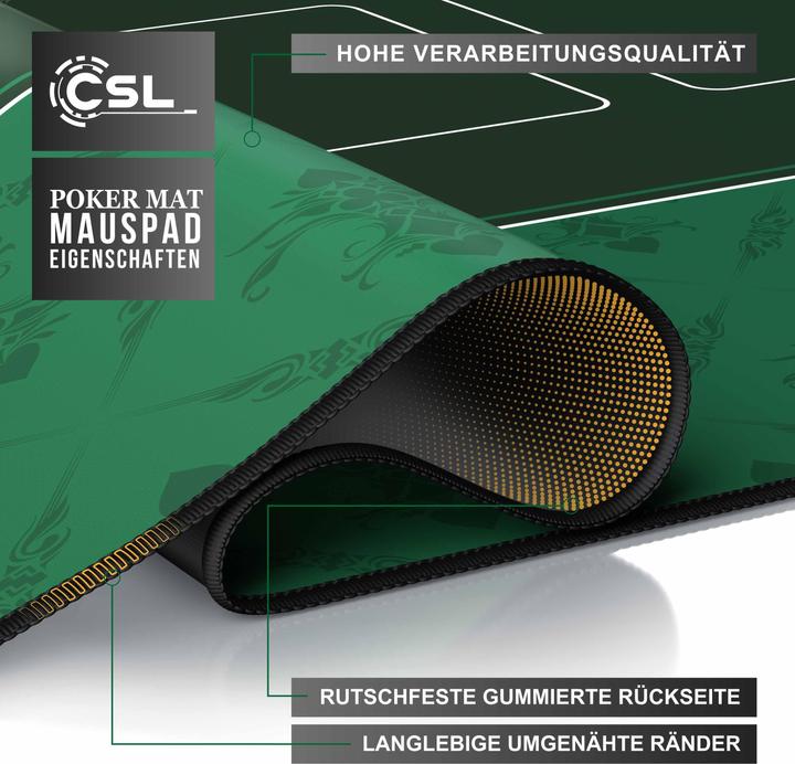 Produktbild CSL XXL Mauspad 900x400mm, Poker Mousepad, Schreibtischunterlage, Pokertisch Auflage, Pokermatte Grün