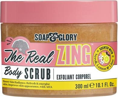Soap & Glory The Real Zing Body Scrub Smoothing & Buffing Sugar Scrub Lemon Citrus Scented Body Polish Skin Brigh (300 ml)