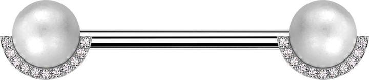 Produktbild Star Piercing Barbell silber mit zwei Perlenkugeln silber Kristalle silber (Chirurgenstahl 316L, Messing)