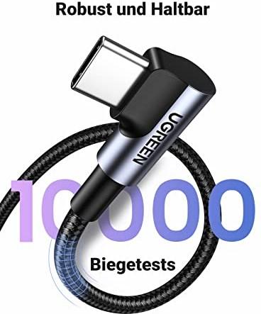 Actual product image Ugreen USB-C angled to USB-A 2.0 angled 3A data cable (2 m, USB 3.0)