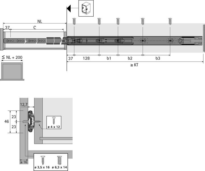 Actual product image Hettich Ball bearing slide KA 4532 Galvanised steel Nominal length 450 mm 35 kg