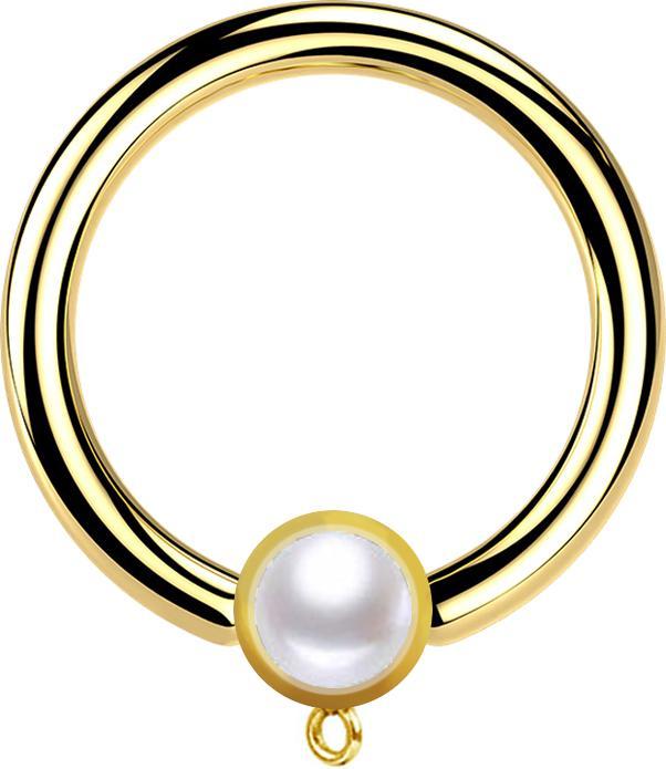 Produktbild Star Piercing Micro Closure Ring vergoldet mit Zylinder Perle weiss Ring für Anhänger (Chirurgenstahl 316L, ohne Messing)
