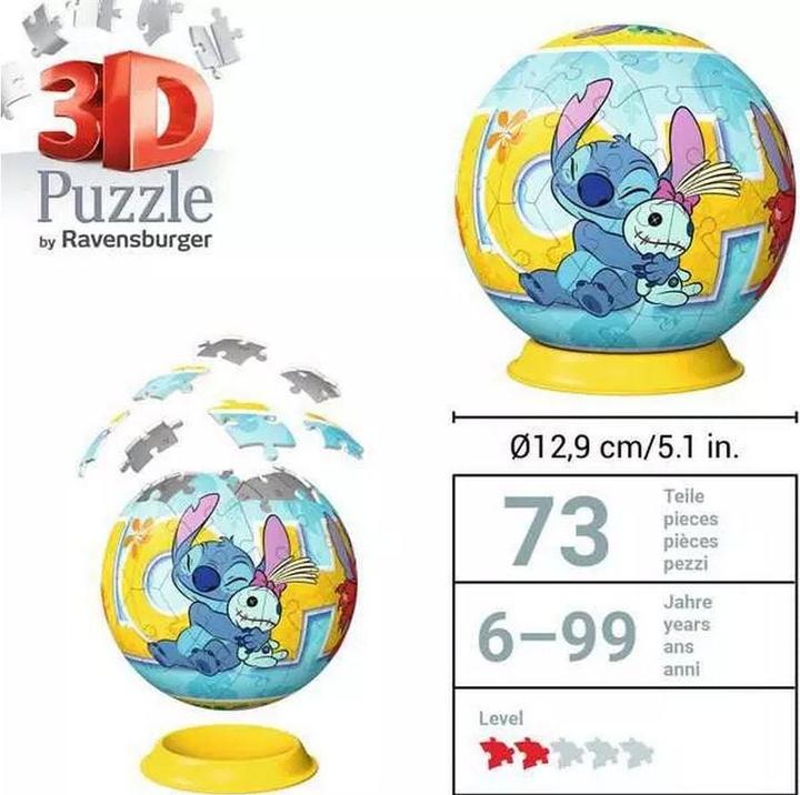 Image du produit Ravensburger 3D Puzzle 11596 - Puzzle-Ball Disney Stitch - Puzzle-Ball pour adultes et enfants à partir de (72 pièces)