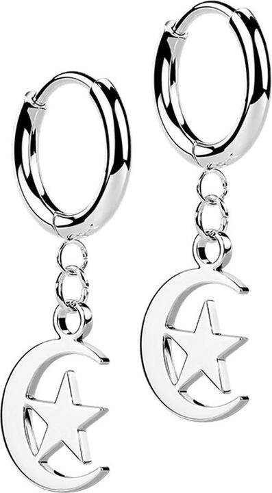 Produktbild Hollywood Body Jewelry Ohrring silber Anhänger Mond und Stern (ohne Messing, Chirurgenstahl 316L)