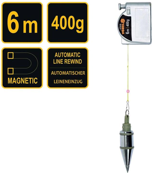 Produktbild Toya Vorel Senklot 400g 6 Meter mit automatischem Einzug und Magnet Richtlot Maurerlot Lot Schnurlot