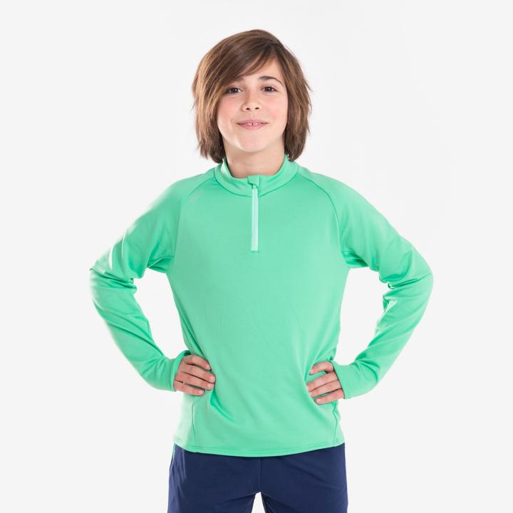 Produktbild Kiprun Laufshirt langarm warm 1/2 Reissverschluss Kinder Running - Warm 100 grün (152)