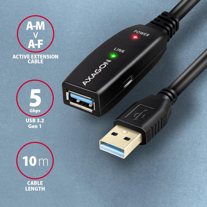 Produktbild Axagon ADR-310 USB 3.2 Gen 1 Verlängerungskabel, aktiv - 10m (10 m, USB 3.2 Gen 1)