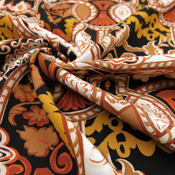 Actual product image Stoffrestposten Satin - Oriental ornaments ochre - Minimum quantity: 1 metre