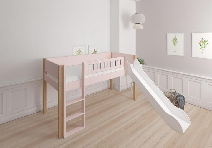 Image du produit Manis-h Manis h Lit d'enfant mi-hauteur avec toboggan Loke, rose clair (90 x 200 cm)