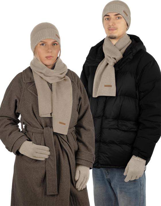 Image du produit Normani Ensemble d'hiver en laine mérinos bonnet, écharpe et gants lisses Yuma - 9623 (Taille unique)