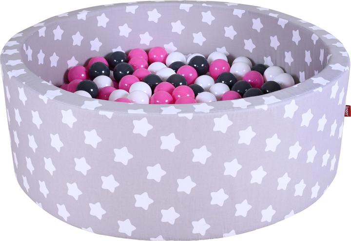 Knorrtoys Piscine à balles soft - "Grey white stars" - 300 balls creme/grey/rose (ca. 6cm diamètre)