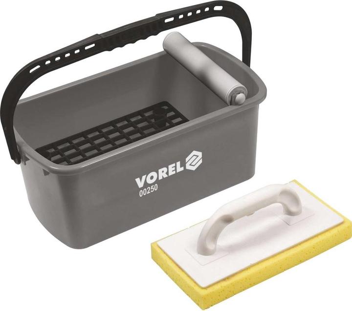 Produktbild Toya Vorel Profi Fliesenwaschset 10 Liter, 4 teilig mit Rollenaufsatz, Waschbrett, Eimer und Gitter, stab (25 cm)