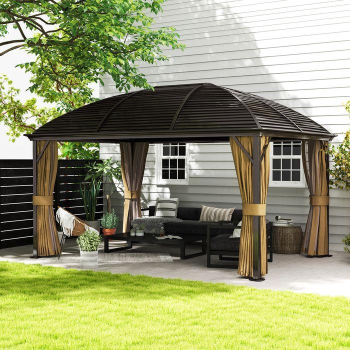 Actual product image Swisshandel24 Pavillon mit Hardtop, 4x3 m Wasserdicht Stabil Winterfest Moskitonetz, Alu, Braun (398 cm, 298 cm)