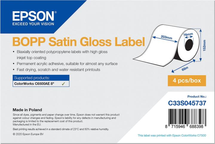 Energy Label Epson Biaxially stretched polypropylene (PP)