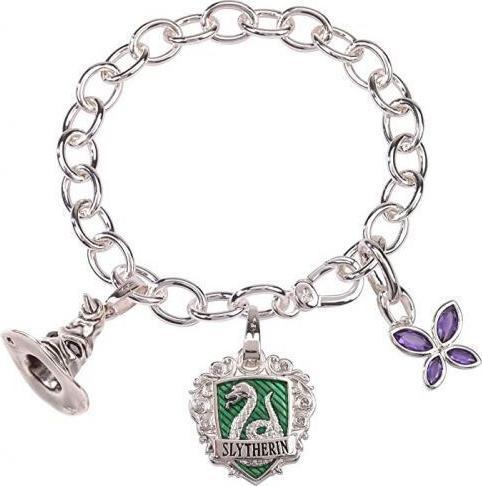 Noble Collection Bracciale Harry Potter con ciondoli placcati in argento Lumos Serpeverde (20 cm)