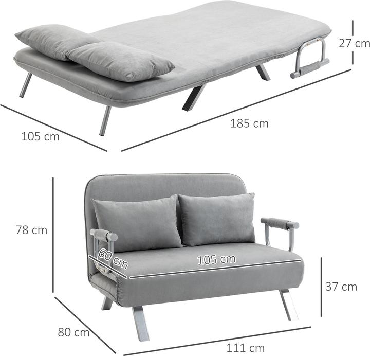 Image du produit Homcom Canapé-lit Dossier avec 5 angles de confort réglables, Montage facile (Canapé-lit)