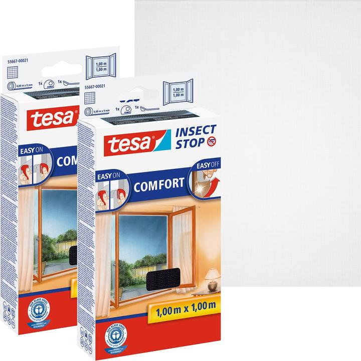 Actual product image tesa 2x COMFORT insect screen for windows, with Velcro tape, self-adhesive, without drilling (100 x 100 cm)