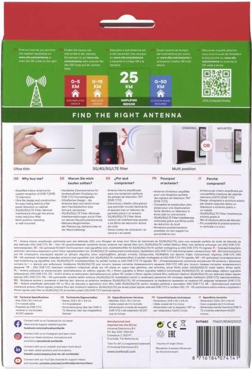 Image du produit One for All Antenne DVB-T Ultrathin (Antenne plate, DVB-T / -T2)
