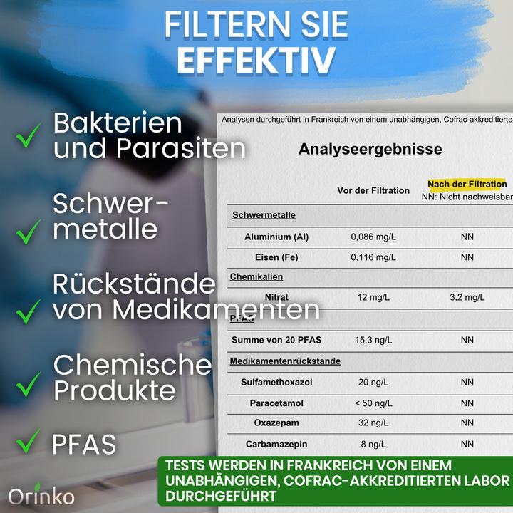 Nährwerte und Zutaten Orinko Wasserspender mit Schwerkraftfilter 8.5 Liter inkl. 2 Filter