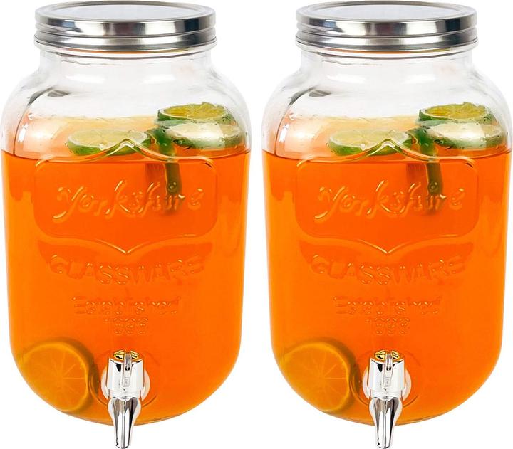 Yorkshire 2er-Set GetrÃ¤nkespender aus Glas, eckiger Einmachglas-Look, Zapfhahn, 4 Liter