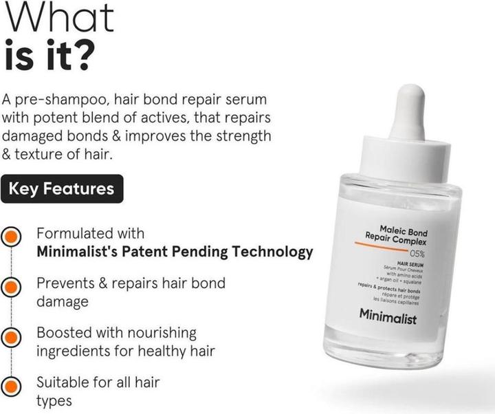 Valeurs nutritives et ingrédients Minimalist Maleic Bond Repair Complex 5% Sérum capillaire (50 ml)