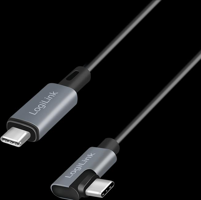 Produktbild LogiLink USB 2.0 Type-C-Kabel, USB-C/M 90° zu USB-C/M, E-mark, PD, schwarz, 2 m (2 m, USB 2.0)