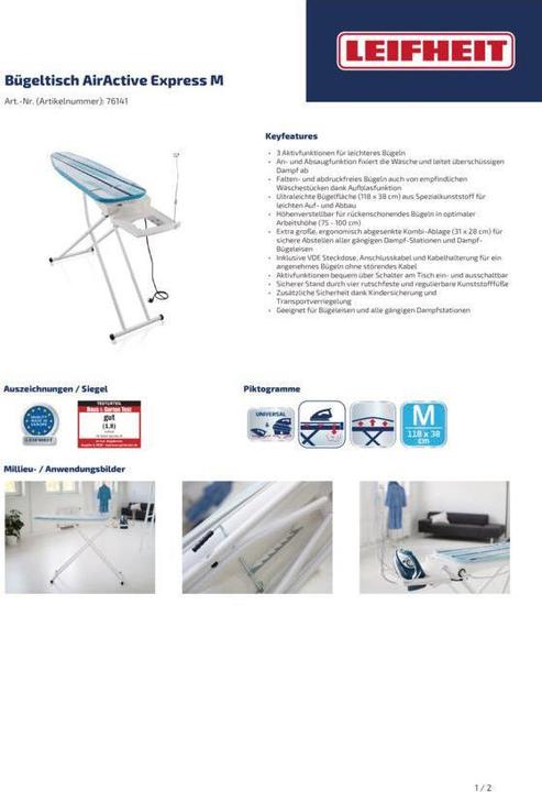Produktbild Leifheit Bügeltisch AirActive Express M (118 x 38 cm)