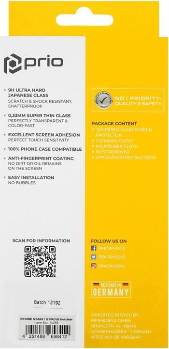 Actual product image prio Screen protector glass (1 Piece, Apple iPhone 12 Pro)