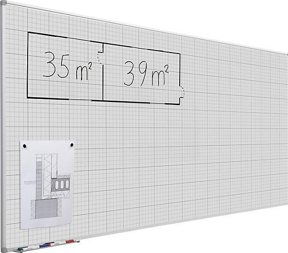 Image du produit eurokraft basic Tableau quadrillé, laqué blanc, l x h 2000 x 1000 mm, trame 20 x 20 / 100 x 100 (2000 x 1000 mm)