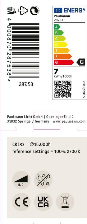 Energielabel Paulmann Reflector (GU10, 7 W, 460 lm, 1 x, G)