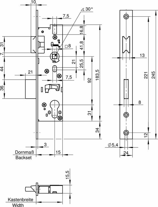 Produktbild Wilka Rohrrahmenschloss Stulp Edelstahl Reno 1438 PZ, 25 mm Dorn, Din umstellbar (Profilzylinder)