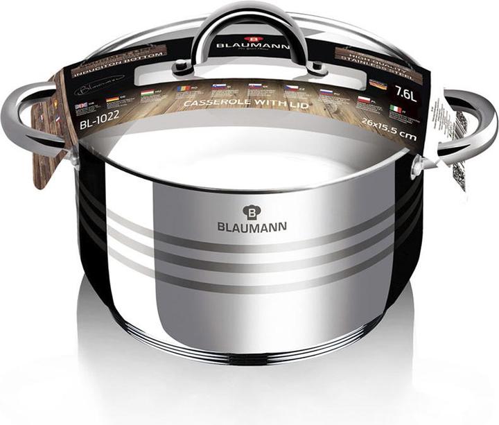 Immagine prodotto Blaumann Casseruola con coperchio 7.6L Ø 26cm Linea Gourmet (26 cm, Pentola, Acciaio inossidabile)