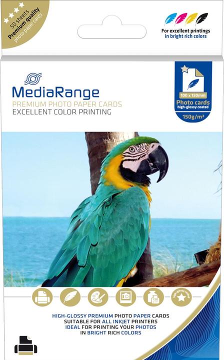 Produktbild MediaRange FOTOPAPIER KARTEN 150gr WEISS MRINK115 50Blatt Hochglanz 100x150mm (150 g/m², 100 x 150 mm, 50 x)