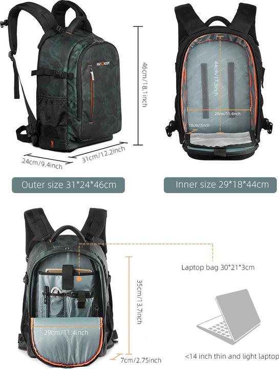 Immagine prodotto K&F Concept Zaino 23L Nature Wander 06 (mimetico) (Borsa a tracolla per fotocamera, 23 l)